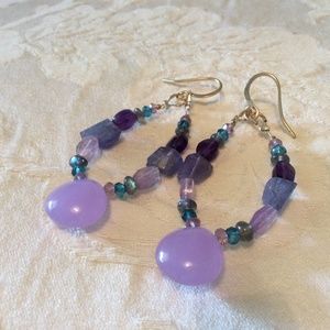 Lavender Chalcedony, Tanzanite, Spinel, Earrings